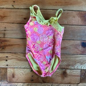 Vintage Floral Polka Dot Swimsuit Ruffle Swimsuit 2Y Girl